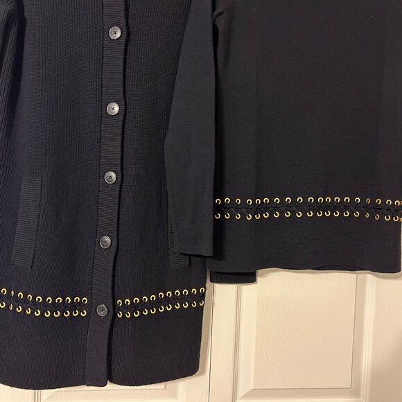 TORY BURCH Harley Sz XS S Navy Blue 100% Wool Turtleneck Long Sweater Coat Set - Picture 3 of 16